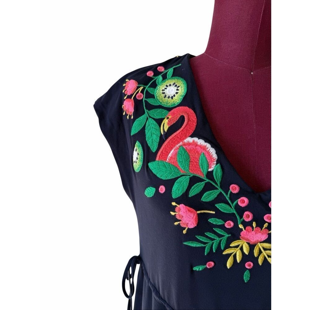 Boden Maxi Midi Dress Embroidered Short Sleeve Navy 4 - Picture 9 of 12